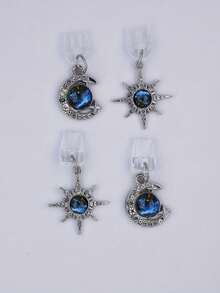 Mặt dây chuyền điện thoại chống bụi đính đá lấp lánh hình hành tinh xanh, mặt trăng và ngôi sao, phụ kiện trang trí, phù hợp với cổng Type-C, quà tặng trang trí mặt dây chuyền chống bụi - Nhiều màu - Xem 5