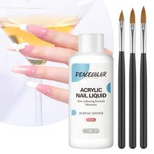 peacecolor 60ML Líquido de monómero acrílico y 3 piezas de pinceles de uñas acrílicas, sistema de líquido acrílico, suministros de uñas para regalo de Navidad de salón DIY para mujeres