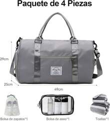 Maleta Deportiva,Compartimento para Zapatos y Bosillo Impermeable,Incluye bolsa de maquillaje,toalla y bolsa organizadora de regalo,Mujer y Hombre,para Viajes,Gym (B-Rosa) - A-Gris - Ver 6