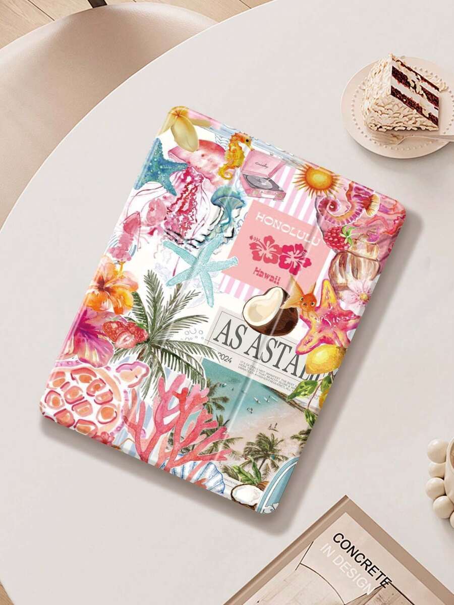 椰子、棕榈树、芙蓉花图案保护套，兼容 iPad (A16) 第 11 代 11 英寸 (2025)、Apple iPad Air 11 (2025)、iPad 第 10 代 10.9 英寸 (2022)，带 Apple Pencil 插槽、三折支架、自动唤醒/睡眠功能，是返校、情人节、节日送礼佳品。