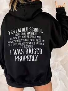 Women's Casual Letter Print Hoodie - Comfortable, Long Sleeve, Drawstring, Pocket |   Perfect Choice For Autumn And Winter, Machine Washable, Halloween, Christmas Gifts - 黑色 - 查看 1