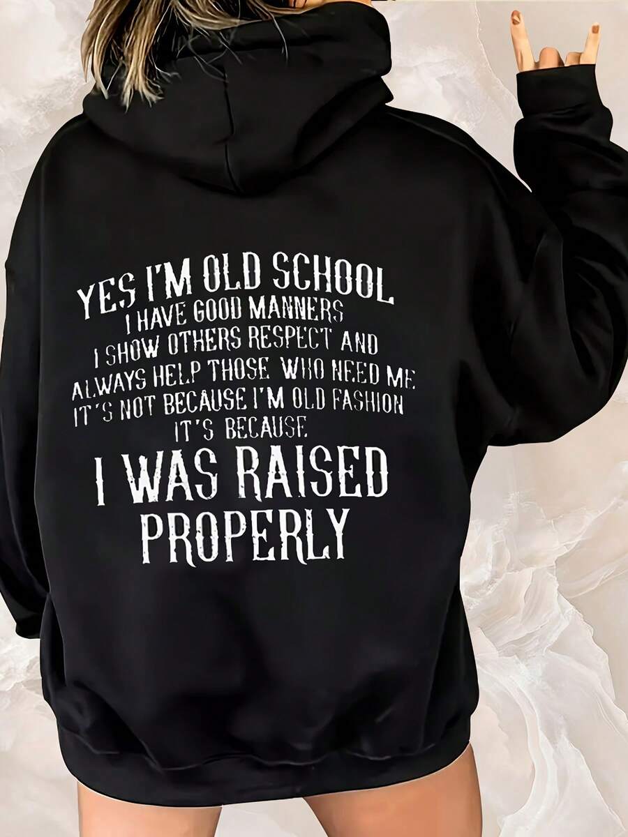 Women's Casual Letter Print Hoodie - Comfortable, Long Sleeve, Drawstring, Pocket |   Perfect Choice For Autumn And Winter, Machine Washable, Halloween, Christmas Gifts - 黑色 - 查看 1