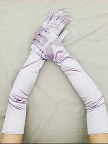 1 Pair Light Purple Satin Long Gloves, Suitable For Formal Occasions - Purple-gC14623 - View 2