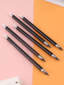 1/5pcs Black Infinity Pencil - No Sharpening, No Ink Eternity Pencil, Kawaii Unlimited Writing Pen With Eraser, Art & School Supplies - Black - View 4