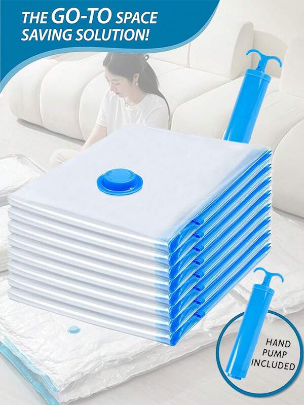 1/5/10 Stücke Vakuum Aufbewahrungsbeutel, Platzspar-Beutel, Kompressionsverpackung mit Pumpe, klein/mittel/groß/extra groß, transparent, zum Komprimieren von Bettwäsche, Kleidung, Reisen, Zuhause, Wohnheim, Kleiderschrank, Schlafzimmer, Umzug, Rückkehr zur Schule, manuelle Pumpe inklusive