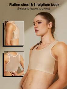 1pc Women Chest Binder, Microshaping Camisole Top, Trans FTM Binder, Adjustable Seamless Compression Vest For Large Bust - Apricot - View 5