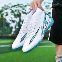 Football Shoes Men's Outdoor High Ankle Anti-Slip Sports Shoes Ultralight Indoor Football Boots High-Quality Futsal Sneaker 2025 - White - View 4
