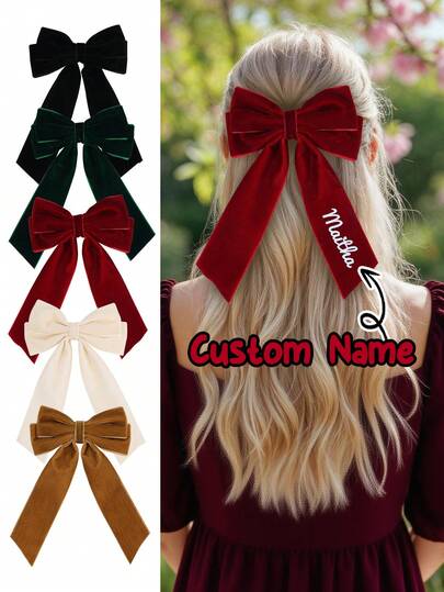1 buc fundă de păr personalizată pentru fete, agrafe de păr din catifea de Crăciun, accesorii de păr, cadouri de Crăciun personalizate, funde de păr pentru fete