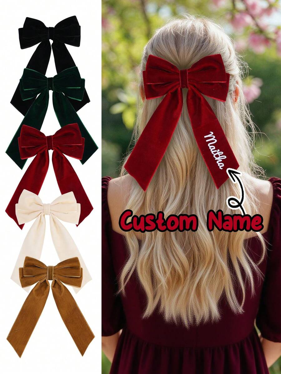 1 قطعة فيونكة شعر مخصصة للبنات من القطيفة لعيد الميلاد، مشابك شعر ديكور، اكسسوارات شعر، هدايا عيد الميلاد المخصصة، فيونكات شعر للبنات، لوازم هدايا عيد الميلاد - متعدد الألوان - مشاهدة 1