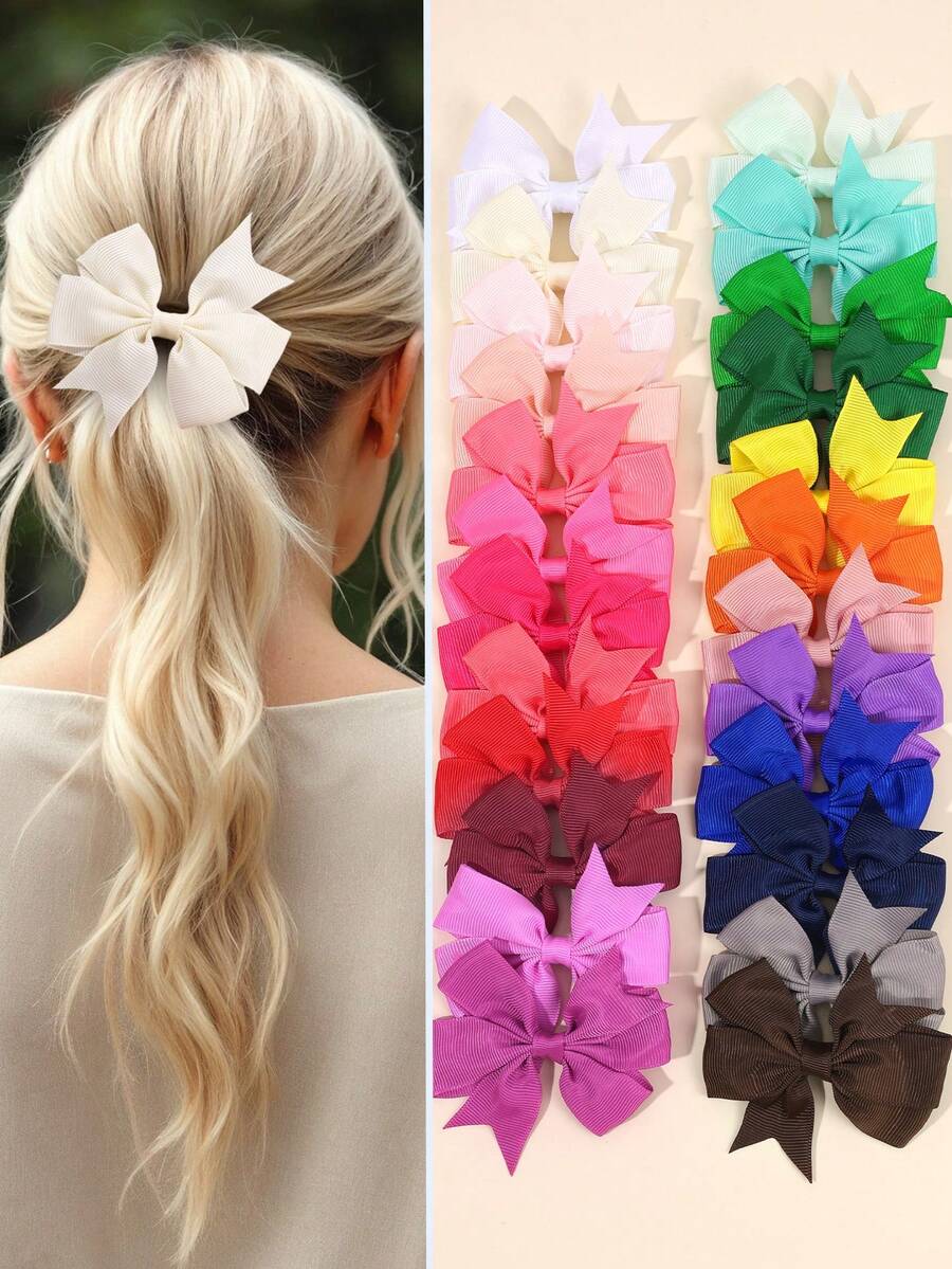 24 piezas de pinzas para el cabello con moños de colores para niñas, clips de fibra de poliéster multicolor perfectos para adolescentes como decoración del cabello para el atuendo diario, accesorios de cabello versátiles