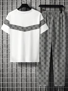 2pcs/Set Men's Printed Crew Neck T-Shirt And Pants Set, Practical & Versatile