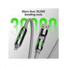 1pc  4-In-1 USB Charging Cable, 6.6ft, LED Light Indicators, Fast Charge Compatible, USB-A/Type-C/Lightning Connectors Compatible With IPhone 16, 16 Pro Max, 15, 15 Plus, 15 Pro, 15 Pro Max,Compatible With Redmi, Compatible With OnePlus Type C, Charger