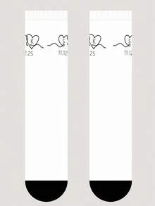 1 Pair Custom Face Design Crew Socks, Personalized Mid-Calf Socks With Photo & Text Logo, Unisex Casual Socks With Interesting Customized Graphic, Suitable For Daily Wear, Holidays, Birthdays, Couple/Wedding Gifts - Multicolor - View 4