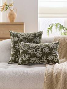 غطاء وسادة مطرز بورقة خضراء، مناسب للديكور الداخلي، غطاء وسادة لجميع المواسم، لا يشمل إدراج الوسادة - أخضر - مشاهدة 2