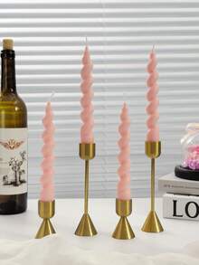 4 Pink Spiral Candles, Home Decoration Aromatherapy Candles, Including Aromatherapy Candle Set, Christmas Slender Candle Center Decoration, Christmas Home Decoration Paraffin, Halloween Home Atmosphere Decoration, Home Candle Holder Gift Suitable For Giving To Women, Winter Gift