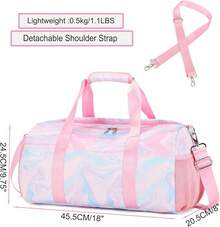 Dafelile Bolsa de lona deportiva para niñas, bolsa de baile para adolescentes, bolsa de viaje para llevar a cabo el fin de semana para pasar la noche, bolsa de gimnasio, bolsa de ballet de viaje con - Mármol rosa - Ver 2