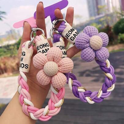 1 dây đeo cổ tay điện thoại bện hoa, ngắn, thích hợp cho du lịch ngoài trời, dây đeo cổ tay thời trang cho nữ, giá đỡ điện thoại đa năng.
