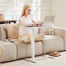 [Labor Day Special]Mobile Standing Overbed Table With Wheels: Fits Laptops, Adjustable Height Tray, Home Side Office Workstation, Flexible & Practical - White - View 4