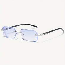 1 Piece Men's Eye-Caring Daily Glasses - Frameless Craft, Lightweight Durable Casual Style, Digital Screen Eye Protection, Middle-Aged, Elderly & Office Workers, Daily Use & Screen Viewing - 藍色片 - 查看 2