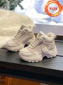 Damskie białe buty codzienne, buty sportowe, nowość zimowa 2024 z dodatkową izolacją polarową, gruba podeszwa zewnętrzna, modny i uniwersalny styl wakacyjny, buty do pieszych wędrówek i jazdy na deskorolce dla studentów, płaskie, grube trampki, śniegowce, buty damskie