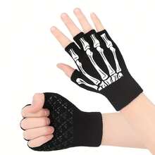 Guantes de media mano con patrón de calavera y esqueleto de calidad para hombres, guantes para parejas - Rosa Fucsia - Ver 4