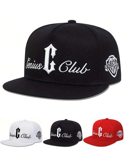 2025 Fashion Personalized New Flat Edge Hat GENIUS CLUB Embroidery Outdoor Travel Sports Climbing Fishing Sunshade Hat Daily Commuting Leisure Decorative Hat Creative Street Skateboarding Hat Street Dance Pop Hip Hop Hat Male Female Multi Functional High Quality Adjustable Baseball Hat