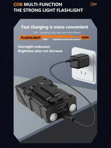 1pc 103040-1200mAh Mini LED COB Flashlight, Super Bright Portable Warning Light, Extra-Long Runtime, USB Rechargeable, Dual Light Source, Adjustable Angle, Magnetic Tail - 1pc - View 8