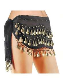 1pc Belly Dance 98 Coins Waist Chain, 3-Layer Dance Gold Coin Waist Belt, Dance Practice Hip Scarf