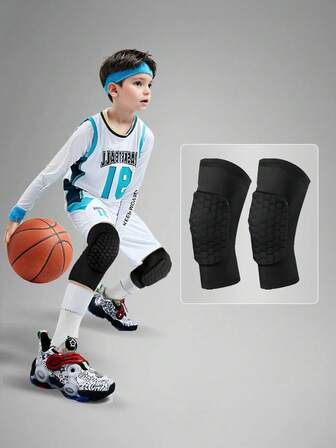 1 Pair Kids' Thick Honeycomb Anti-Collision Knee Pads, Comfortable For Dancing, Football, Basketball, Running And Other Outdoor Sports