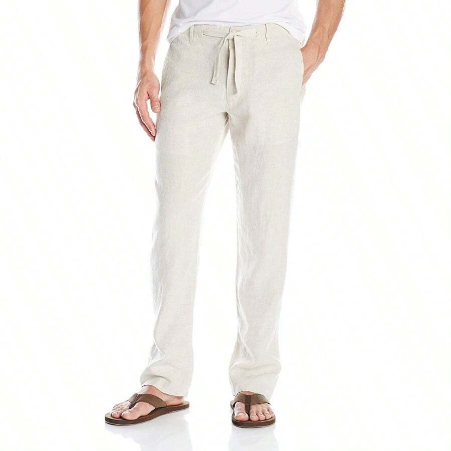 Perry Ellis Pantalón de Lino con cordón para Hombre - Línea Natural - Ver 1