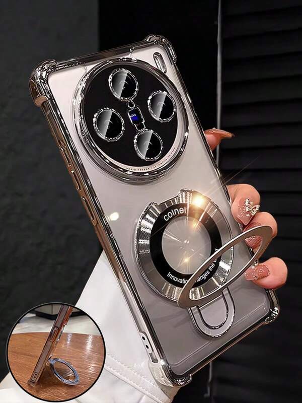 Custodia di lusso per telefono argentata elettroplaccata con supporto magnetico ad anello, stile Y2K con glitter e strass, resistente agli urti e agli impatti, cover protettiva morbida in silicone alla moda per l'estate, compatibile con Samsung Galaxy S24 S25 Ultra FE A56 A16 4Giaomi RedmiHuawei Honor OPPO Reno Realme MOTO Infinix, adatta per uomo/donna 2025