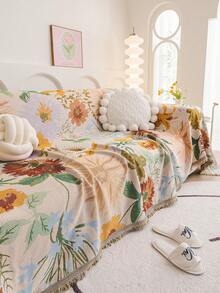 Artistic Floral Pattern Sofa Blanket, Beautifully Designed To Infuse Whimsical Charm And Botanical Beauty Into Your Living Room, An Ideal Choice For Your Creative Home Decor.