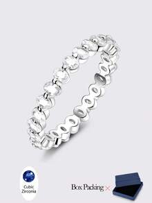 1 Pc Original 925 Sterling Silver Rings For Women Oval White Cubic Zirconia Arranged Pave Set Ins Style Elegance Rings Jewelry Gifts For Women Fits Daily Party Shopping Wear - Silver - View 3