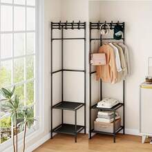 1pc Heavy Duty Clothes Hanger - Space Saving Freestanding Garment Rack With Hooks, Sturdy Metal Structure Suitable For Bedroom, Closet, Living Room - No Assembly Required, Black/White Modern Organizer For Clothes, Bedding, Corner Space Saver, Durable Storage Solution, Multipurpose Shelving Unit - Multicolor - View 7