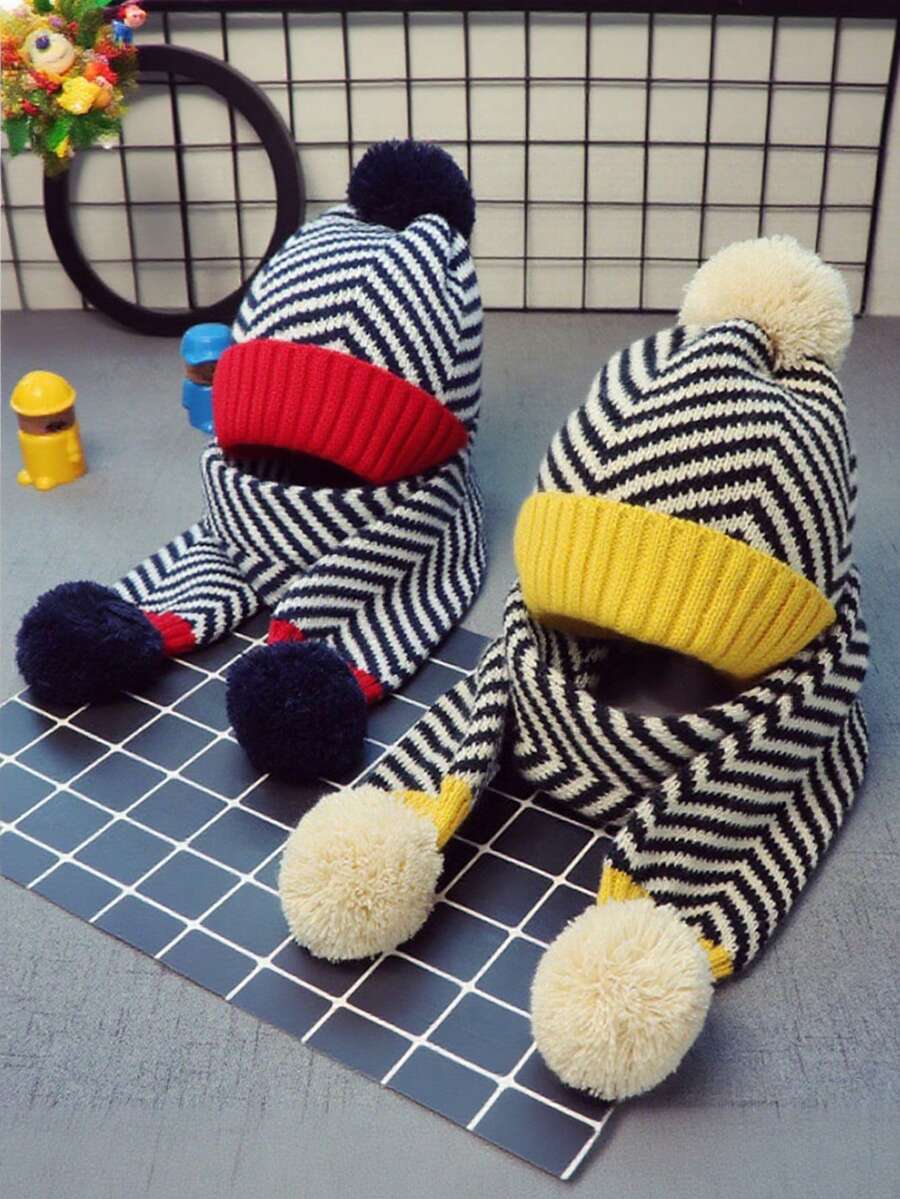2 Packs Kids' Thermal Set - Striped Design, Stretch-Fit, 100% Polyester, Hand Wash Only, Unisex, Multiple Colors Available, Suitable For Daily Leisure, Parties, Autumn/Winter Seasons, And Christmas/Halloween/Easter Wear - Multicolor - View 1