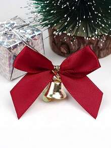 Mini nœud en ruban rouge avec clochette dorée - Décoration de Noël élégante, mariage, faveur de fête - Pas de piles nécessaires - Pour l'emballage de cadeaux, la décoration de chaussures, la fabrication de bijoux - Décoration artisanale de fête, ornement festif, tissu satiné, très adapté pour les décorations de fête de Noël, les décorations d'emballage de cadeaux de Noël