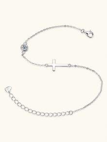 XUJIA 1pc 925 Sterling Silver 4mm (0.3 Carat) Round Cut Moissanite Bracelet, Classic Cross Design Bracelet, Women's Daily/Birthday/Anniversary Jewelry Gift
