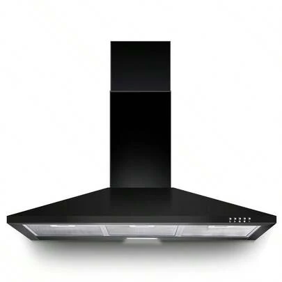 SNDOAS Range Hood 36 Inch,Black Vent Hood With 450CFM & 3-Speed, Ducted/Ductless Convertible,Mesh Filters & Push Button Control For Stove Hood,Chimney-Style Black Range Hood Wall Mount