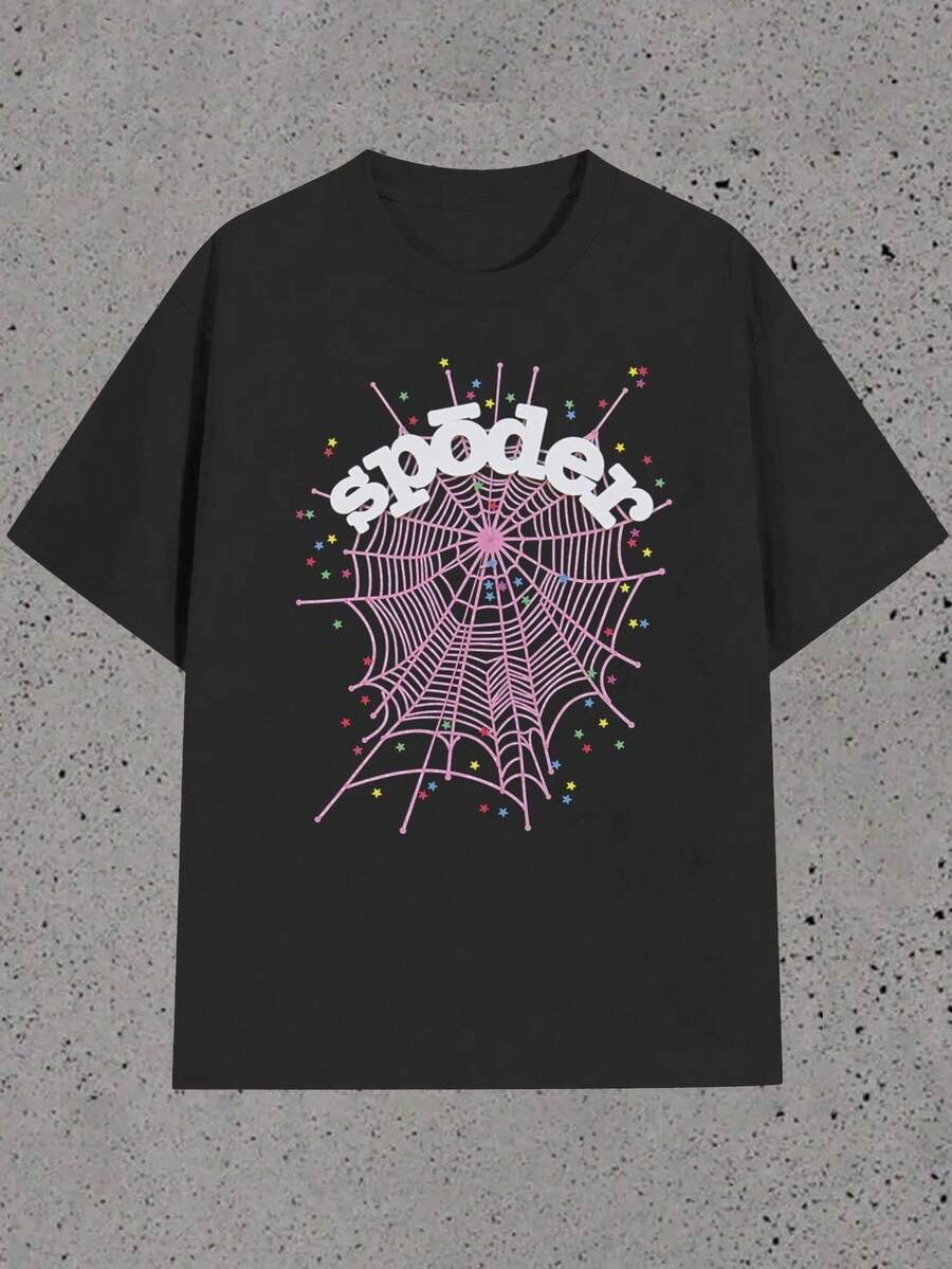 Boy's 2025 Halloween Spider Retro Graphic T-Shirt, Black Hip-Pop Shirts With Web Pattern, Girls/Boys Fall Clothes, Suitable For Halloween Party Shirts & Daily Outdoor, Fashion, Vintage, Funny Kids Halloween Clothes - màu đen - Xem 1