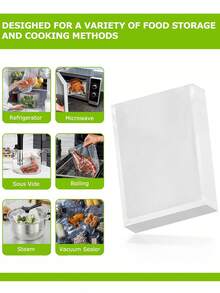 50个优质真空封口袋，可重复使用，密封，保鲜，压缩密封厨房真空袋，食品真空封口机食品储存袋，适用于水果、蔬菜、谷物、肉类、熟食、厨房用品 - 白色 - 查看 10