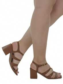 Women's Formal Party Gladiator Sandals, Thick High Heel, Elegant, Comfortable, Naty Shoes, Spring Summer - Camel - View 5