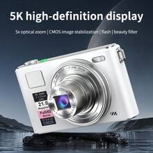 Cámara digital de 5K UHD y 64MP con lente retráctil, cámara para vlogging, zoom óptico 5X, pantalla de 3", enfoque automático y antivibración, cámara compacta de viaje para transmisión en vivo, tarjeta SD de 32GB y batería de 1200mAh, ideal para fotografía para principiantes, ajustes personalizables, excelente regalo para Navidad, Halloween, Acción de Gracias y cumpleaños