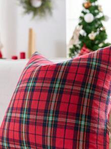 1pc/2pcs Christmas Red Plaid Pattern Pillow Case, 18x18 Inch, Scottish Farmhouse Vintage Classic Square Decorative Cushion Cover, Suitable For Sofa, Bench And Other Winter Holiday Decor - Red - View 4
