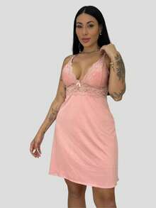 Kit 4 Camisolas Suede Acabamento Renda Alças Ajustáveis Pijamas Femininos Dormir Conforto Estilo - Multicolorido - Visão 10