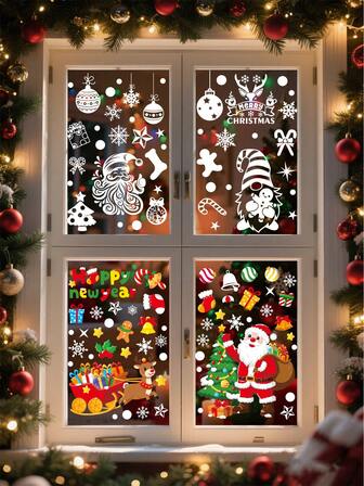 4pcs Christmas Snowflake Window Clings, Static Stickers, Suitable For Christmas Theme Party Decoration, Holiday Home Decor, Christmas Window Wall Art Decor, Applicable For Home, Room, Office, Supermarket, Shop Windows, Glass Doors, Indoor Christmas Decoration Stickers