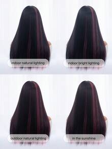 1 perucă sintetică rezistentă la căldură cu breton, perucă lungă și dreaptă multicoloră, 6,7 metri lungime, din fibră, potrivită pentru utilizare zilnică, perucă cu simulare naturală