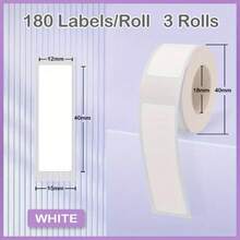 Label Maker Tape Compatible With Phomemo D30 Priner White Sticker Thermal Paper SelfAdhesive Waterproof 12 X 40mm 0.47 X 1.57in 180 Labels Roll 3 Rolls
