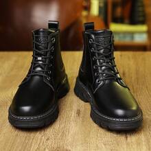 Men's Textured Ankle Boots For Autumn And Winter Seasons, With Thick Non Slip Soles And Retro Design High Top Boots - 黑色 - 查看 3