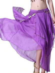 Women Belly Dance Long Skirt With Coin Chiffon Belly Dance Costume Multi-Layer Skirt Party Festival Dance Performance Costume