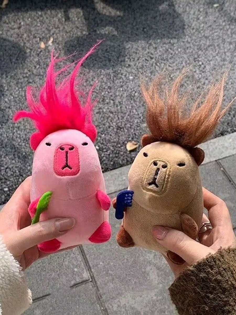 1pc/2pcs 4.3 Inch Plush Capybara Keychain, Brown/Pink Cute Fluffy Doll Pendant, Fun Accessory, Children Gift